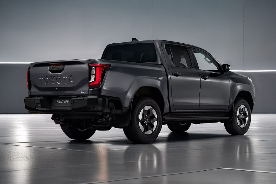 Hilux BEV Rear angle view in UAE