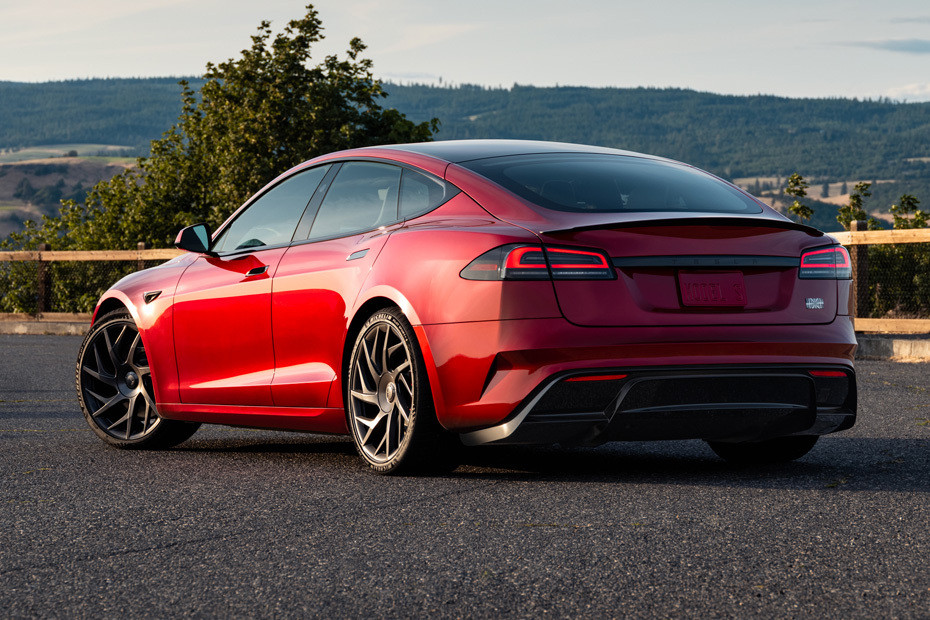 Rear Cross Side View of Tesla Model S