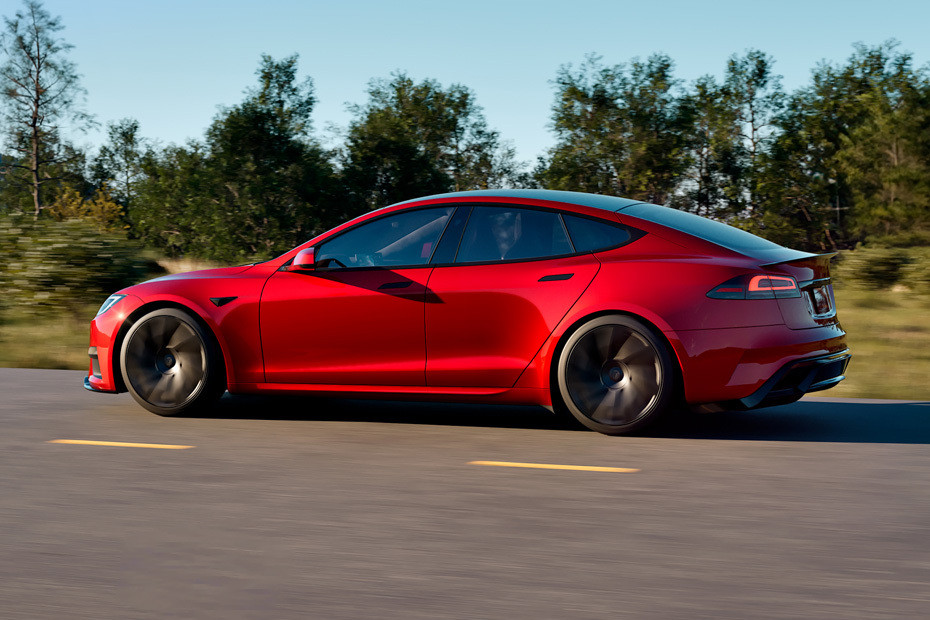 Rear Cross View of Tesla Model S