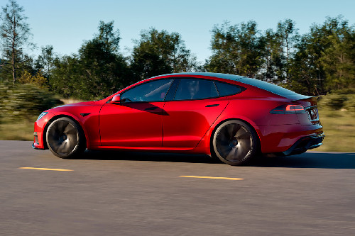 Rear Cross View of Tesla Model S