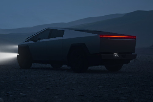 Rear Cross Side View of Tesla Cybertruck